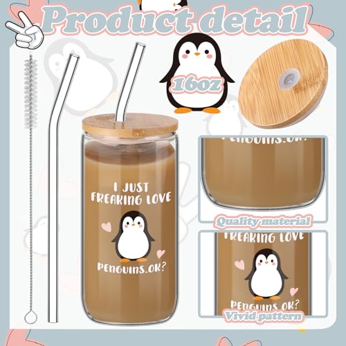 Layhit 3 Pcs Penguin Gifts for Women Thank You Gift 16 oz Coffee Glass Cosmetic Makeup Bag Cute Socks for Mom Teacher Colleague Employee Friend - Image 2