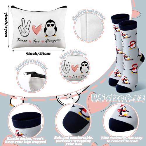 Layhit 3 Pcs Penguin Gifts for Women Thank You Gift 16 oz Coffee Glass Cosmetic Makeup Bag Cute Socks for Mom Teacher Colleague Employee Friend - Image 3