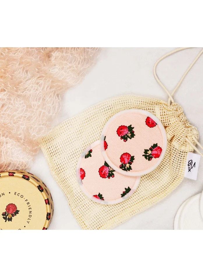 BU Towels BU Reusable Bamboo Makeup Remover Pads with Flower Patterns | 12 Pads with Laundry Bag | Sustainable &amp; Eco-Friendly