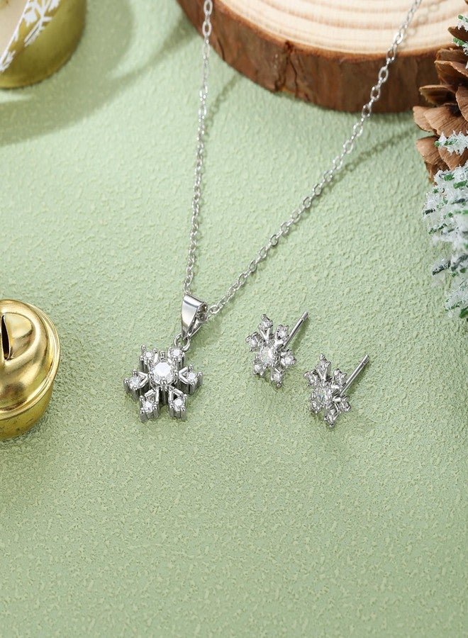 بريلوف طقم مجوهرات بريلوف من الفضة الإسترليني عيار 925 مرصع بأحجار الزركونيا المكعبة المتلألئة، بتصميم ندفة ثلجية، مثالي لعيد الميلاد، للنساء. طقم مجوهرات ندفة الثلج اللامع لحفلات الشتاء، مناسب لتزيين حفلات عيد الميلاد والمناسبات الخاصة. هدية مثالية. - Image 4