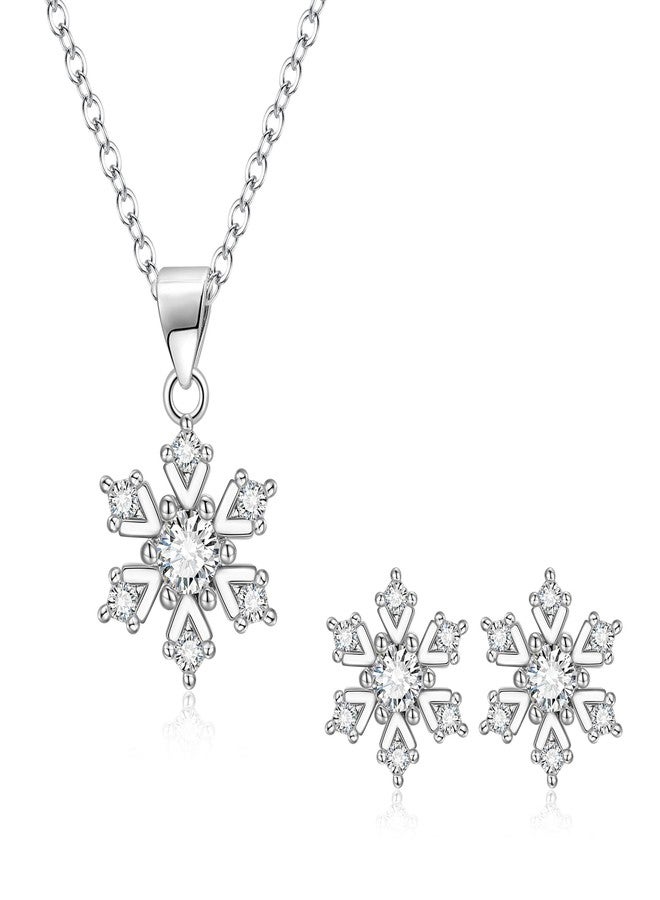 بريلوف طقم مجوهرات بريلوف من الفضة الإسترليني عيار 925 مرصع بأحجار الزركونيا المكعبة المتلألئة، بتصميم ندفة ثلجية، مثالي لعيد الميلاد، للنساء. طقم مجوهرات ندفة الثلج اللامع لحفلات الشتاء، مناسب لتزيين حفلات عيد الميلاد والمناسبات الخاصة. هدية مثالية. - Image 1