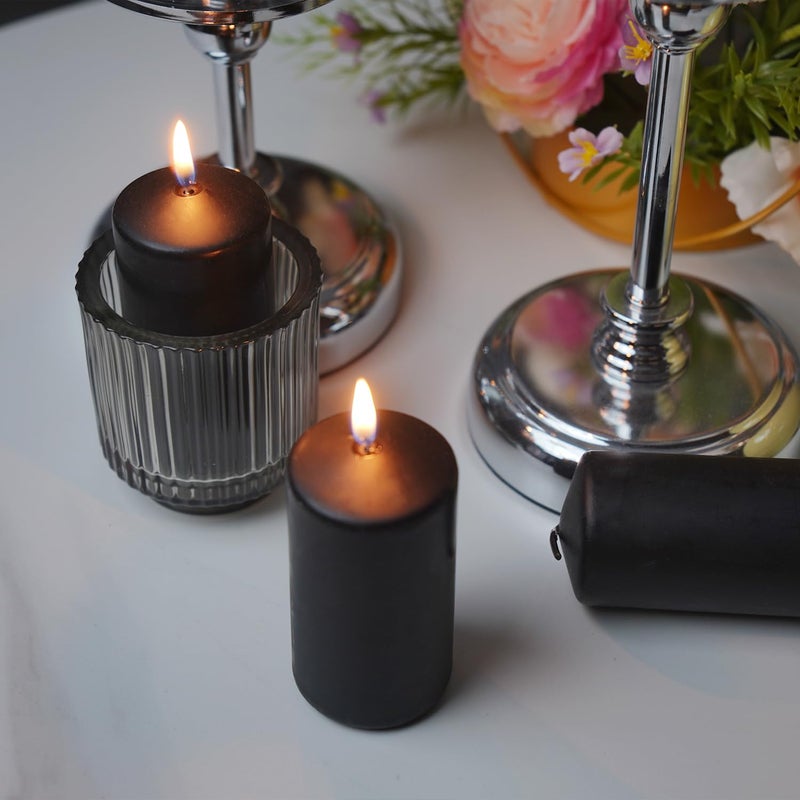 Grcdoyvl Set of 20 | 2-Inch Wide x 4-Inch Tall Black Pillar Candles - Elegant DÃ©cor for Home, Events, and Celebrations - Deep Black Finish - Image 5