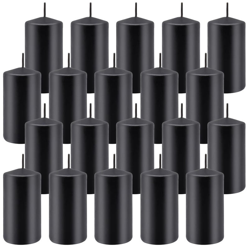 Grcdoyvl Set of 20 | 2-Inch Wide x 4-Inch Tall Black Pillar Candles - Elegant DÃ©cor for Home, Events, and Celebrations - Deep Black Finish - Image 2