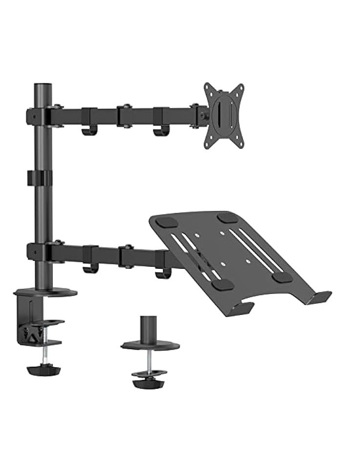 PROMASS Laptop Monitor Mount Stand Notebook Desk Mount Adjustable Vesa 75/100 Max Load 9KG Compatible With 17-32" Monitor Or 13-17" Laptop ith Clamp And Grommet Mounting Base - Image 1