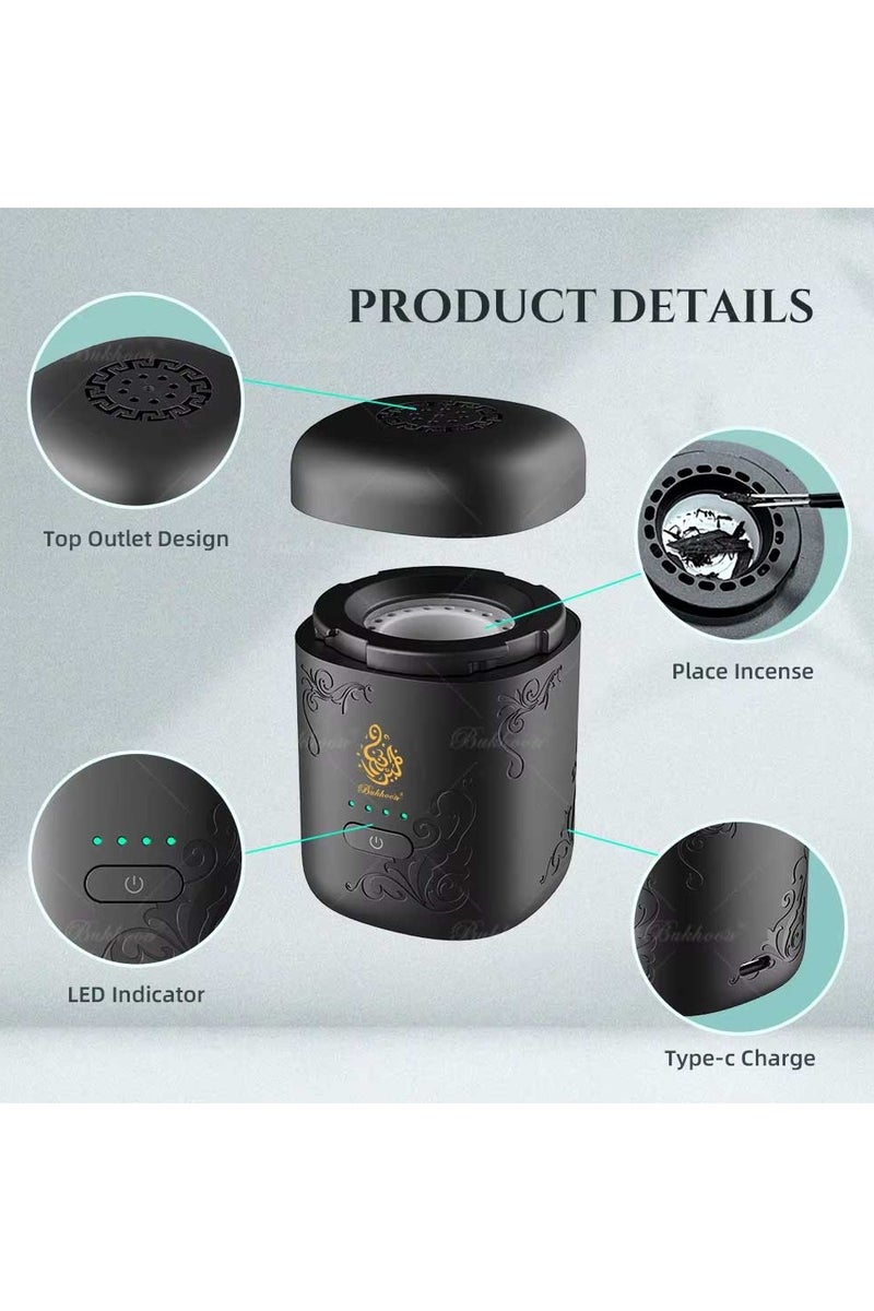 بخون مبخرة عربية إلكترونية صغيرة جديدة - مبخرة عود وبخور مع مؤشر للبطارية - Image 5