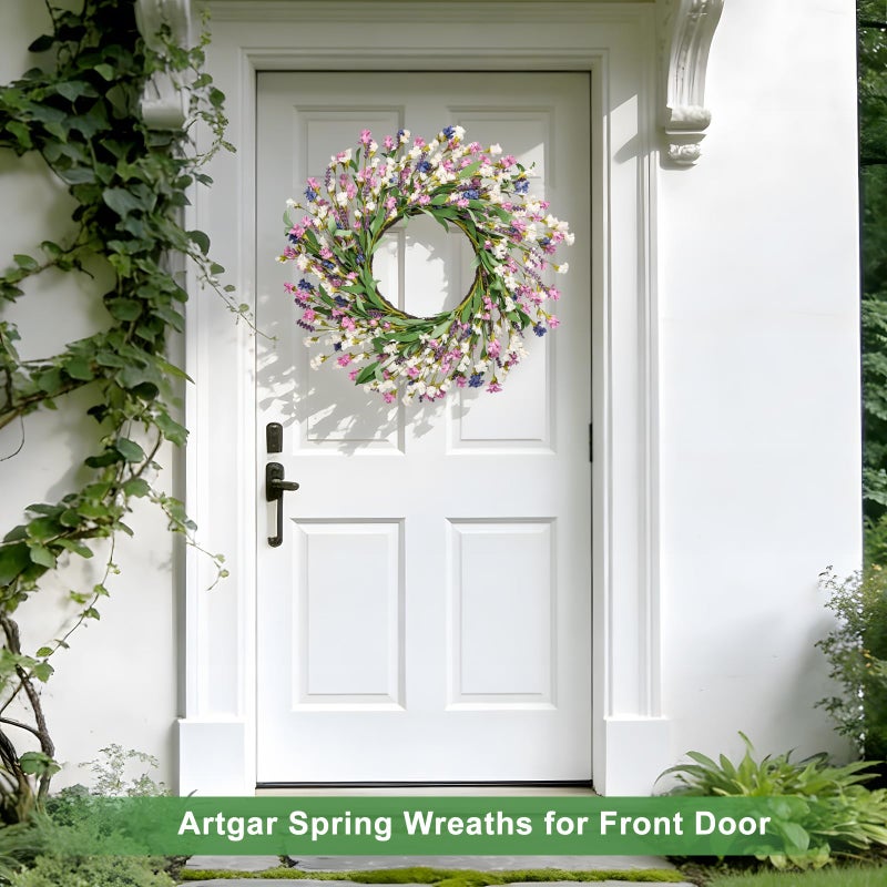 Artgar Front Door Wreath 26 Inch Spring/Summer Wreaths for Front Door, Front Door Wreaths for All Seasons for Indoor Outdoor Home Office Wall Window Wedding Farmhouse Decor (Purple Blue) - Image 5