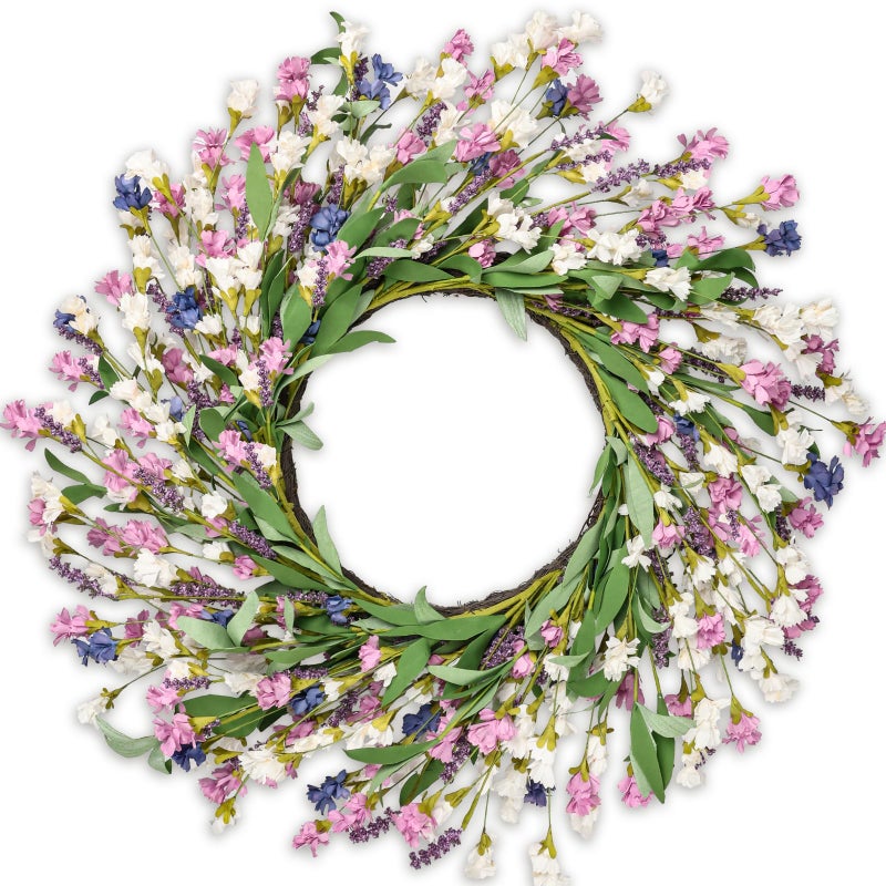 Artgar Front Door Wreath 26 Inch Spring/Summer Wreaths for Front Door, Front Door Wreaths for All Seasons for Indoor Outdoor Home Office Wall Window Wedding Farmhouse Decor (Purple Blue) - Image 1