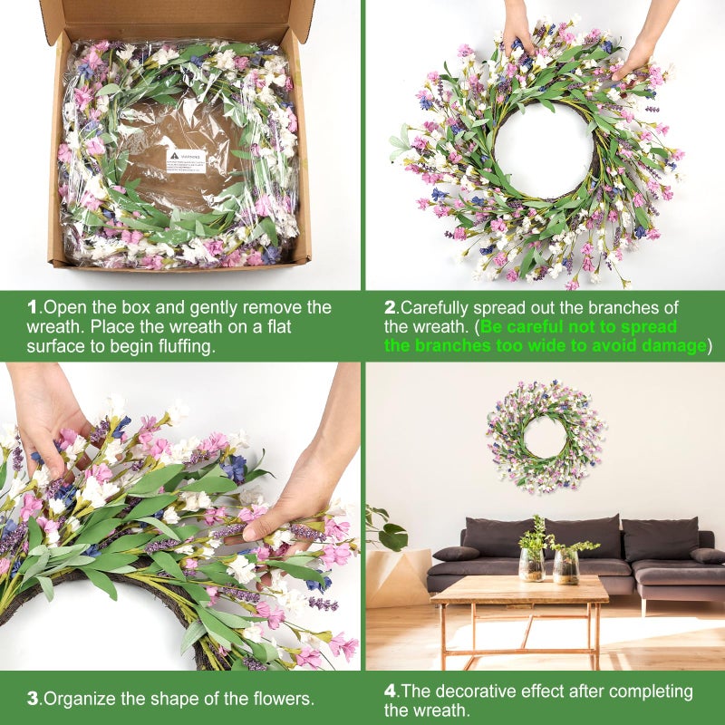 Artgar Front Door Wreath 26 Inch Spring/Summer Wreaths for Front Door, Front Door Wreaths for All Seasons for Indoor Outdoor Home Office Wall Window Wedding Farmhouse Decor (Purple Blue) - Image 3