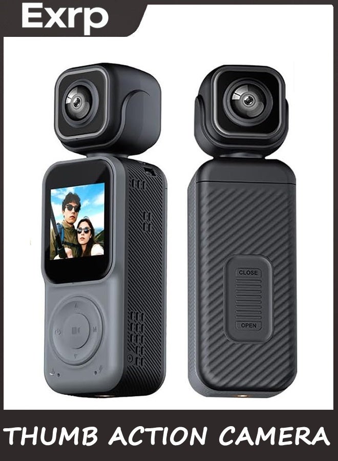 Exrp كاميرا العمل الإبهام ، كاميرا الجسم 4K ، حجم صغير ، كاميرا العمل المحمولة مزدوجة العدسة HD 180 درجة تدور ، كاميرا الجسم الصغيرة مع واي فاي ، Vlogging المحمولة ، لركوب الدراجات المشي لمسافات طويلة في الهواء الطلق ، 32 جيجا بايت متضمنة - Image 1