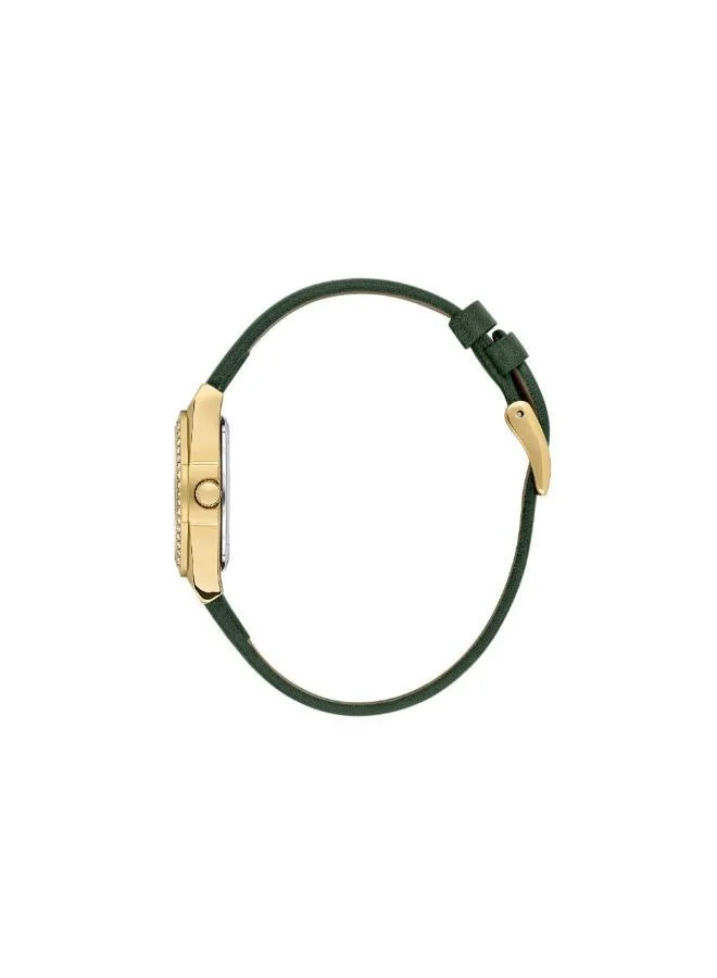 DANIEL KLEIN Women's Leather Gold Alloy Case Analog Green Diamond Sunray Dial Japanese Quartz Premium 30 Meters Water Resistant