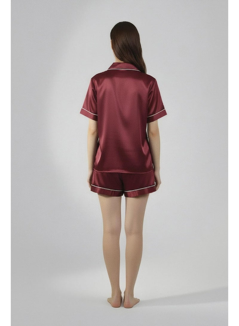 Silk N Love Pack of 2 - Shirt Top + Shorts - Maroon Poly Jersey Pajama Set for Ladies Women Clothes Girls Night Wearing Nighty Sleepwear Lingerie Dress Pyjama Set - Image 3