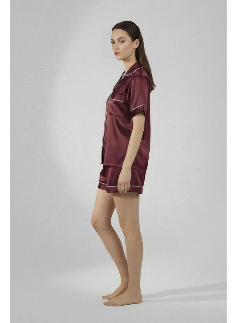 Silk N Love Pack of 2 - Shirt Top + Shorts - Maroon Poly Jersey Pajama Set for Ladies Women Clothes Girls Night Wearing Nighty Sleepwear Lingerie Dress Pyjama Set - Image 2