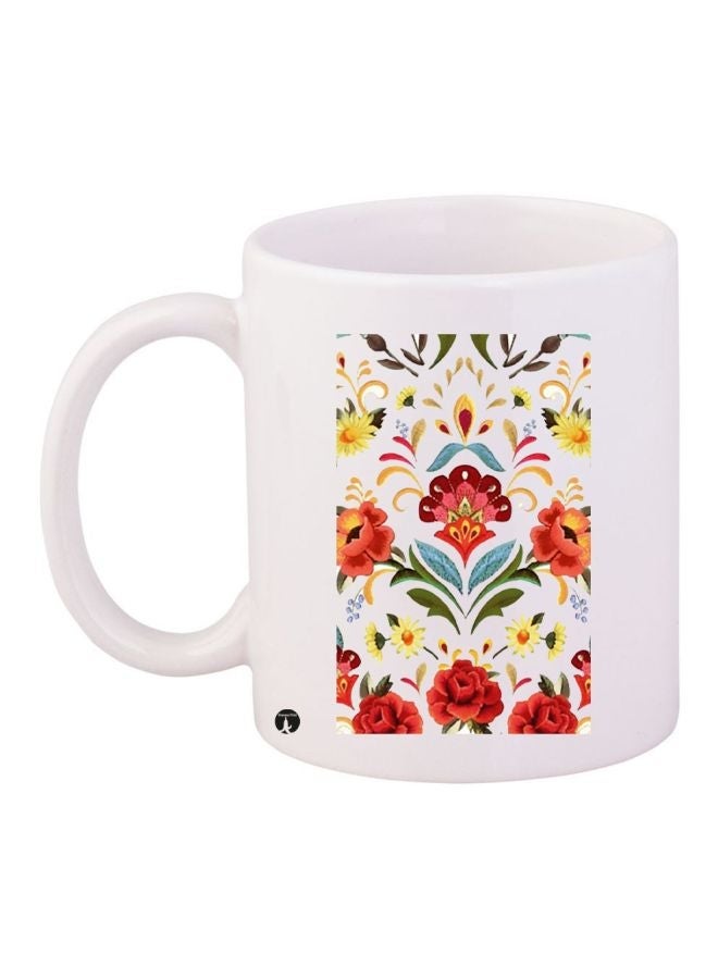 RYN Floral Printed Coffee Mug White/Red/Blue 11ounce