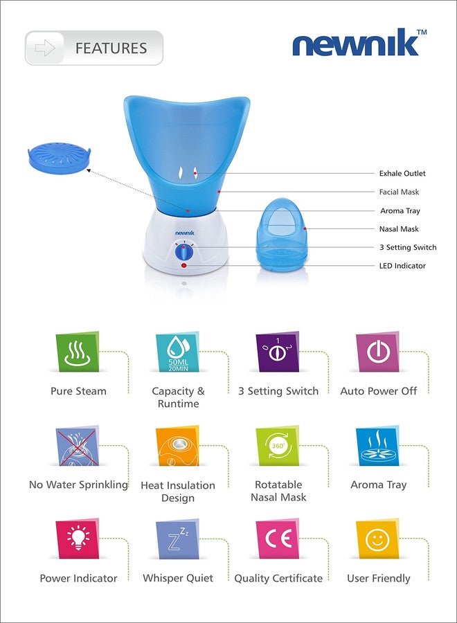 نيونيك جهاز التبخير/الاستنشاق بالبخار نيونيك V-108 لعلاج نزلات البرد والسعال (عبوة من قطعتين) (أزرق) - Image 2