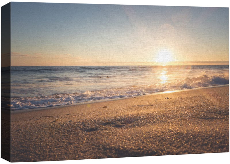 NWT NWT Canvas Print Wall Art Sunlight on The Beach Horizon with Sand Marine Life Ocean Photography Modern Art Nautical Scenic Colorful Multicolor Ultra for Living Room Bedroom Office  32x48 