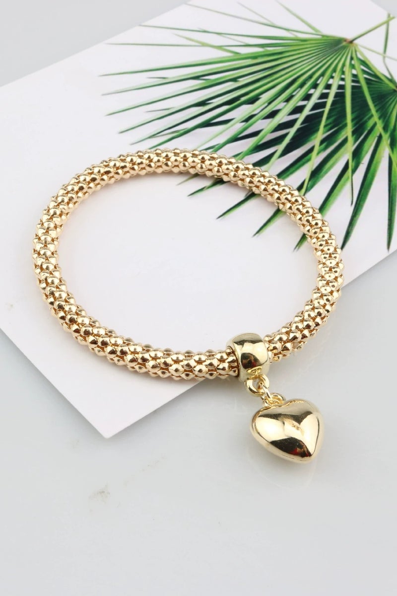 Goolsky Korean Style Heart Zircon Bracelet Set – 3-Piece Elastic Bangles in Gold, Silver & Rose Gold - Image 2