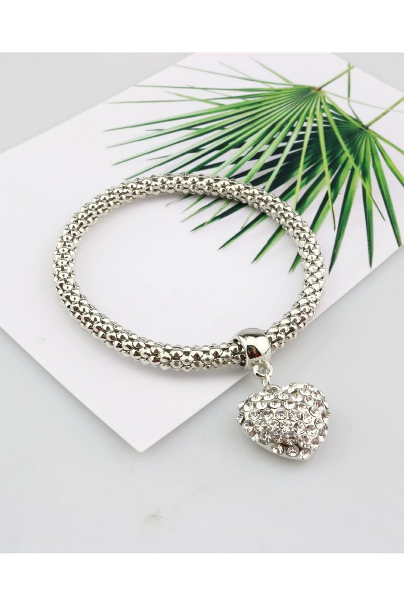 Goolsky Korean Style Heart Zircon Bracelet Set – 3-Piece Elastic Bangles in Gold, Silver & Rose Gold - Image 3