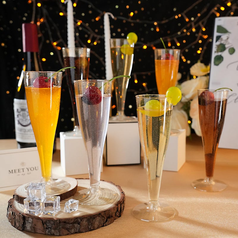 Bestluck 100 Pack Champagne Flutes Plastic, 4.5 oz Gold Glitter Plastic Disposable Stemware, Disposable Champagne Flutes for Party, Mimosa Bar, Wedding, Anniversary and Graduation - Image 4