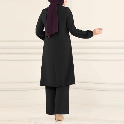ODIZLI Plus Size Muslim Women's Long Top Dress Wide Leg Pants Women Islamic Dubai Dress Kaftan Abayas Islamic Abaya Eid Ramadan Prayer Clothes Khimar Middle East Outfit Id al-Fitr Black b XL - Image 3