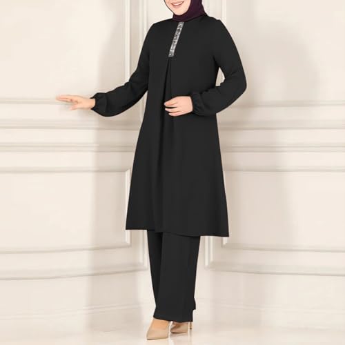 ODIZLI Plus Size Muslim Women's Long Top Dress Wide Leg Pants Women Islamic Dubai Dress Kaftan Abayas Islamic Abaya Eid Ramadan Prayer Clothes Khimar Middle East Outfit Id al-Fitr Black b XL - Image 2