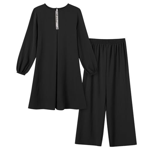 ODIZLI Plus Size Muslim Women's Long Top Dress Wide Leg Pants Women Islamic Dubai Dress Kaftan Abayas Islamic Abaya Eid Ramadan Prayer Clothes Khimar Middle East Outfit Id al-Fitr Black b XL - Image 4