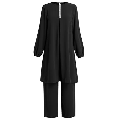 ODIZLI Plus Size Muslim Women's Long Top Dress Wide Leg Pants Women Islamic Dubai Dress Kaftan Abayas Islamic Abaya Eid Ramadan Prayer Clothes Khimar Middle East Outfit Id al-Fitr Black b XL - Image 5