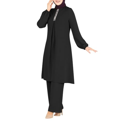 ODIZLI Plus Size Muslim Women's Long Top Dress Wide Leg Pants Women Islamic Dubai Dress Kaftan Abayas Islamic Abaya Eid Ramadan Prayer Clothes Khimar Middle East Outfit Id al-Fitr Black b XL - Image 1