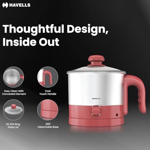 Havells Culinox Multicook Kettle| 1.2 L Capacity| Food Grade Body with Cool Touch Handle| 3 Temperature Modes| Double Safety Protection| SS 304 Ring Glass Lid| 2 Years Door Step Warranty by Havells - Image 5