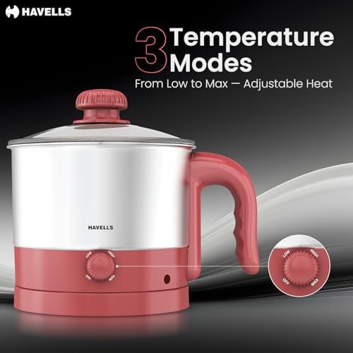 Havells Culinox Multicook Kettle| 1.2 L Capacity| Food Grade Body with Cool Touch Handle| 3 Temperature Modes| Double Safety Protection| SS 304 Ring Glass Lid| 2 Years Door Step Warranty by Havells - Image 4