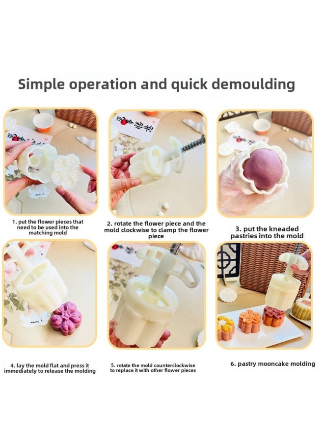 Generic - New 75g Traditional Pattern Cartoon Mooncake Mold Hand-pressed Model Printing Tool Embossed Baking Mooncake Mold-Specifications:75g [sakura In Full Bloom] 1 Mold 4 Pieces-Color:Default Item - Image 1
