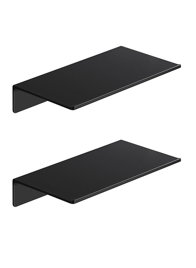 Danpoo 8 inch Small Floating Shelves for Wall Organizer & Storage, Mini Display Shelves, Metal Wall Shelves for Bathroom, Living Room, Kitchen, Bedroom(Matte Black, 2-Pack) - Image 1