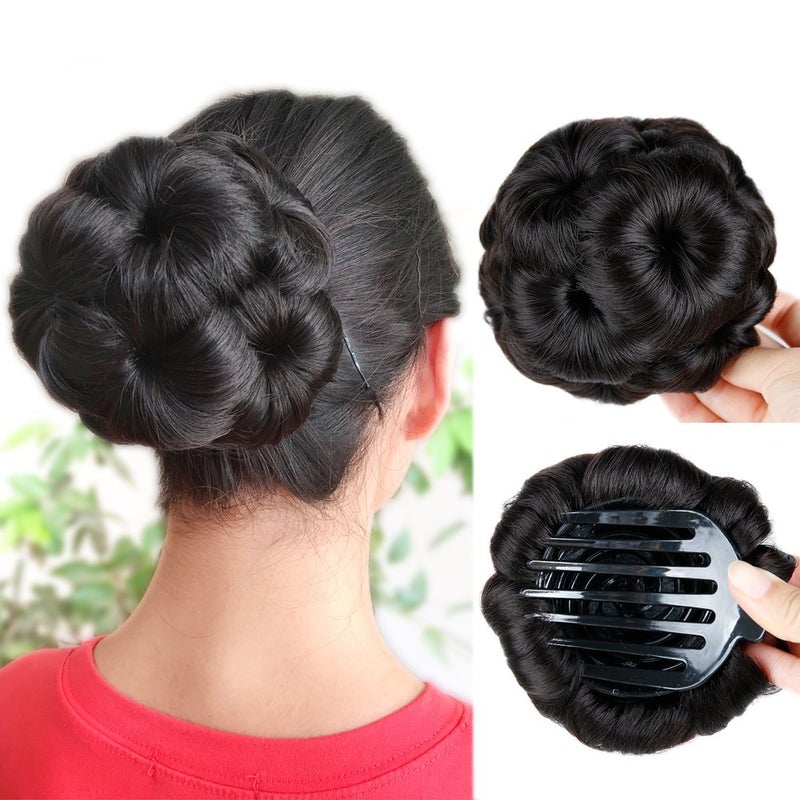 HANNE Hair Buns Hair Pieces for Women Fake Hair Bun Extension Hair Chignon Pony Tail Bun Artificial Synthetic Tress Claw In Ponytail Hair Extension Womens Hairpiece Natural Black