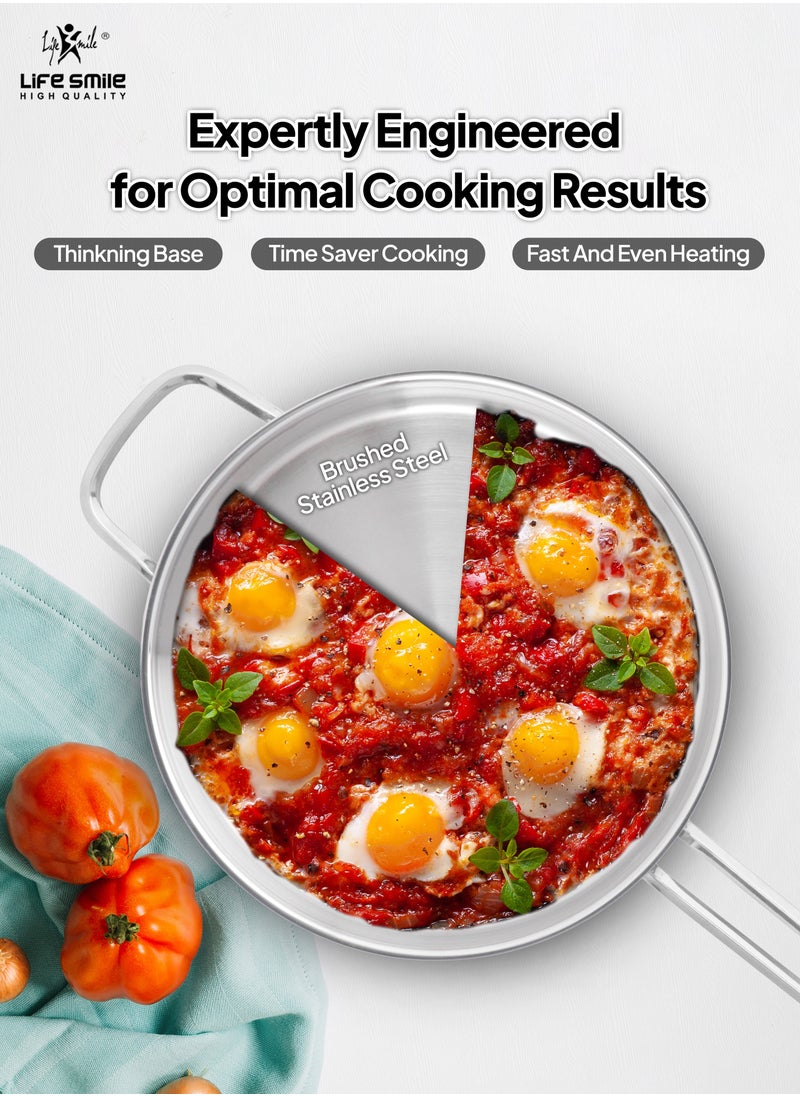 Life Smile 24cm (2.1 Liter) LIFE SMILE Frying pan with Lid - 18/10 Pure Stainless Steel - Thick Induction Base Fry Pan - Non-Toxic, 100% PFOA, PTFE & PFOS Free - Oven Safe Saute Pan  - Image 4