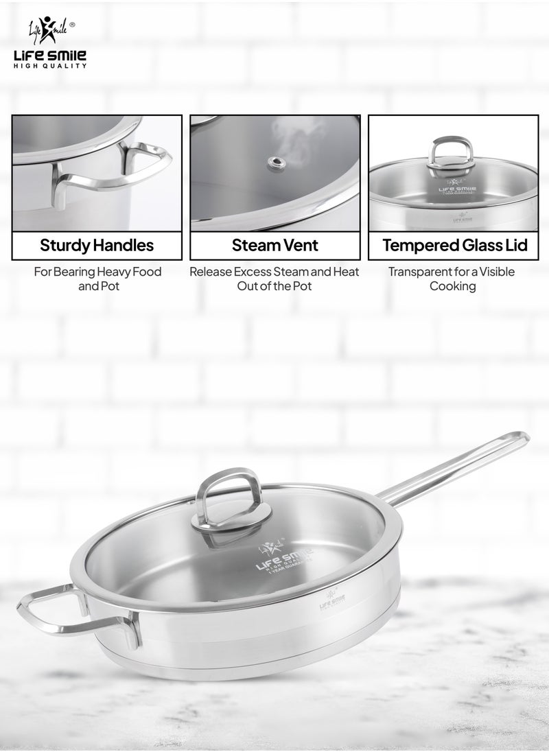 Life Smile 24cm (2.1 Liter) LIFE SMILE Frying pan with Lid - 18/10 Pure Stainless Steel - Thick Induction Base Fry Pan - Non-Toxic, 100% PFOA, PTFE & PFOS Free - Oven Safe Saute Pan  - Image 5