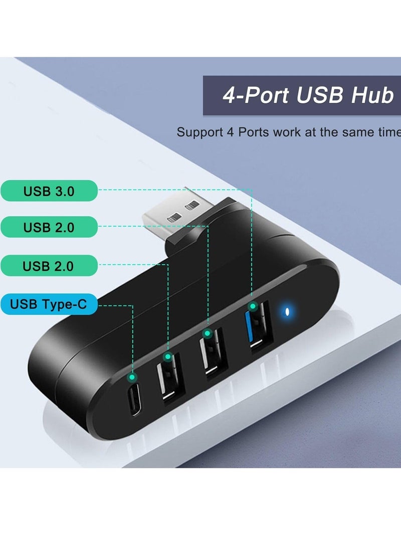 4-Port USB 3.0 Hub [90°/180° Degree Rotatable], USB Splitter with USB A & USB C Ports USB Expander for Laptop, Car, Mac Pro, iMac, MacBook Air, MacBook Pro, MacBook and More - Image 1