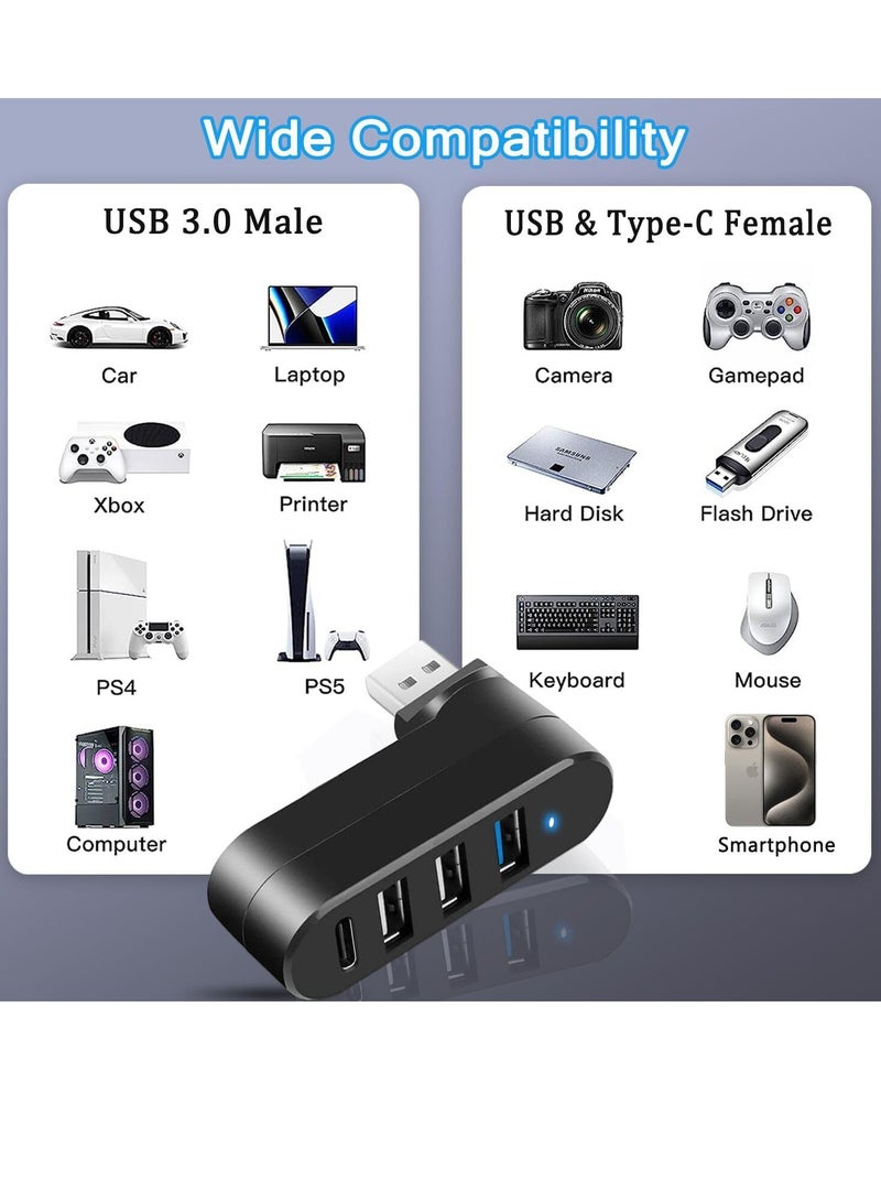 4-Port USB 3.0 Hub [90°/180° Degree Rotatable], USB Splitter with USB A & USB C Ports USB Expander for Laptop, Car, Mac Pro, iMac, MacBook Air, MacBook Pro, MacBook and More