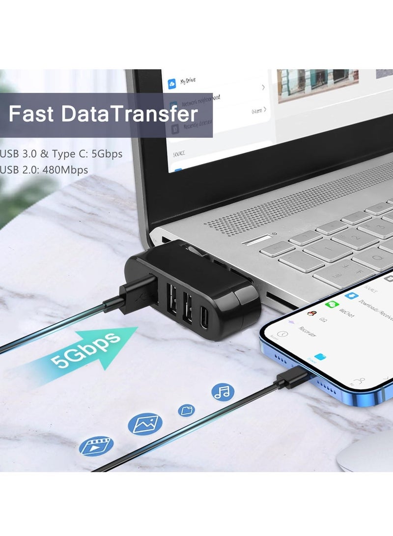 سيسلي موزع USB 3.0 بأربع منافذ مع تصميم قابل للدوران 90°/180° – منافذ USB-A وUSB-C، محول متعدد الأجهزة عالي السرعة لأجهزة اللابتوب والكمبيوتر والسيارة - Image 3