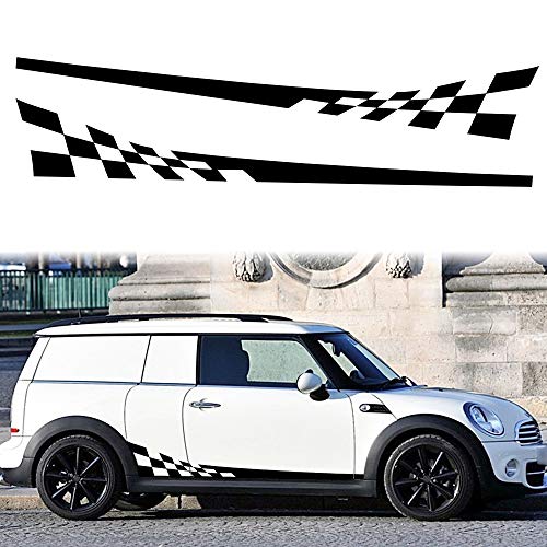 TOMALL 1 Pair 77.2'' Racing Checkered Flag Side Stripe Decals Compatible with Mini Cooper Lattice Grid Stripe Graphic Waterproof Car Door Side Stickers Self-Adhesive Decorations (Black) - Image 1