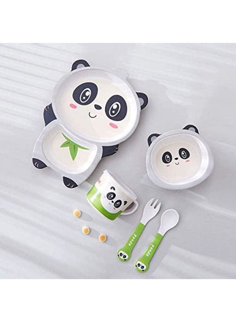 Luckam مجموعة أدوات تناول الطعام للأطفال 5 قطع - أطباق الأطفال - طبق طعام، وعاء، كوب، ملعقة، وشوكة من ألياف البامبو الطبيعية، خالية من BPA وآمنة للغسالة (باندا) - Image 4