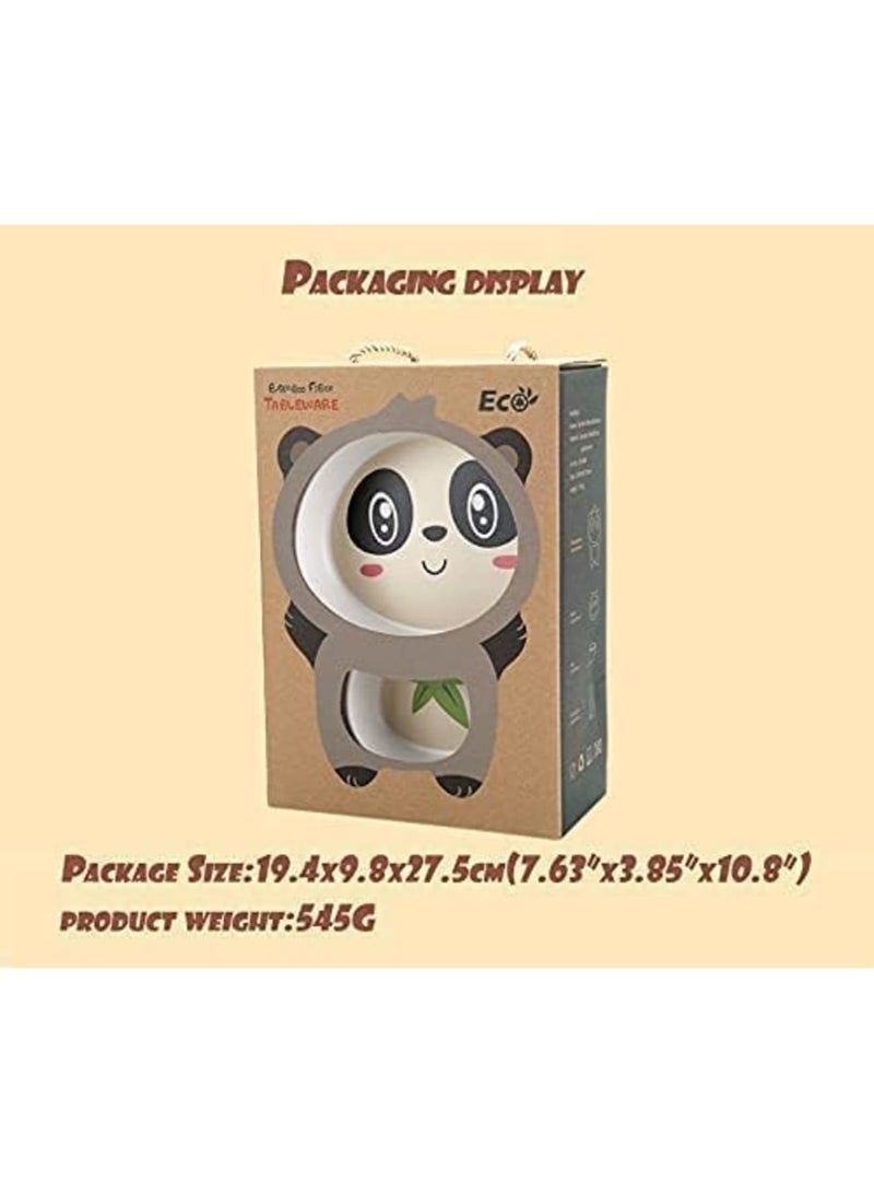 Luckam مجموعة أدوات تناول الطعام للأطفال 5 قطع - أطباق الأطفال - طبق طعام، وعاء، كوب، ملعقة، وشوكة من ألياف البامبو الطبيعية، خالية من BPA وآمنة للغسالة (باندا) - Image 2