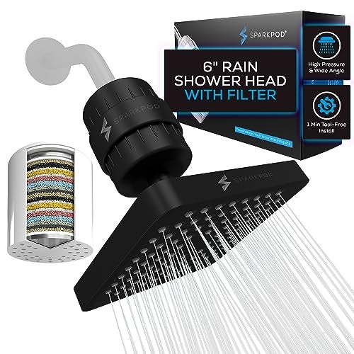 SparkPod Luxury Filtered Shower Head Set 23 Stage Shower Filter Reduces Chlorine and Heavy Metals High Pressure Showerhead Filter 6 Square Midnight Black Matte - Image 1