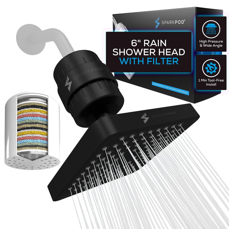 SparkPod Luxury Filtered Shower Head Set 23 Stage Shower Filter Reduces Chlorine and Heavy Metals High Pressure Showerhead Filter 6 Square Midnight Black Matte - Image 2