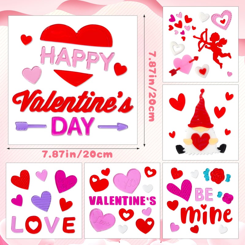 HOHUCRAB 6 Sheets Valentines Day Gel Window Clings, Red Heart, Cupid, Gnome, Happy Valentines for Glass Windows Bulletin Board and Wedding Anniversary Party Decorations, Valentines Day Decor Stickers - Image 2