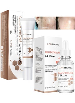 Lanthome Glutathione Facial Set, Glutathione Face Serum 30ml+Glutathione Whitening Cream 20g,Dark Spots Remover for Face, Facial Moisturizer, Moisturizing and Skin Lightening Serum, Skin Lightening Cream with Kojic Acid and Vitamin C  - Image 1