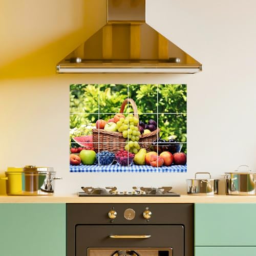 Brandian Kitchen Tile Stickers Fresh Fruit Theme for Kitchen Backsplash, Waterproof Peel and Stick Tile Decals, Easy to Clean (12pcs, Pre Cut Tiles) - Image 2