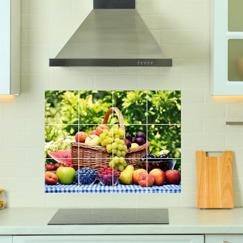 Brandian Kitchen Tile Stickers Fresh Fruit Theme for Kitchen Backsplash, Waterproof Peel and Stick Tile Decals, Easy to Clean (12pcs, Pre Cut Tiles) - Image 3