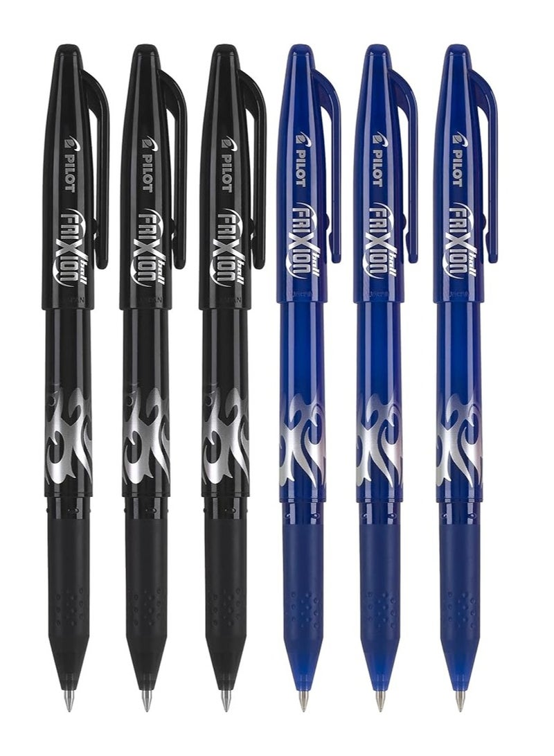PILOT أقلام جيل قابلة للمسح من بايلوت فريكسون 0.7 مم، نقطة رفيعة (أسود/أزرق، عبوة 6) - Image 1