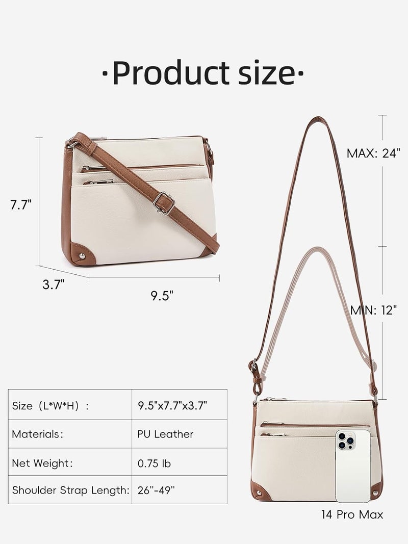 WESTBRONCO Crossbody Bags for Women, Medium Size Shoulder Handbags, Wallet Satchel Purse with Multi Zipper Pocket Beige with Brown - Image 3