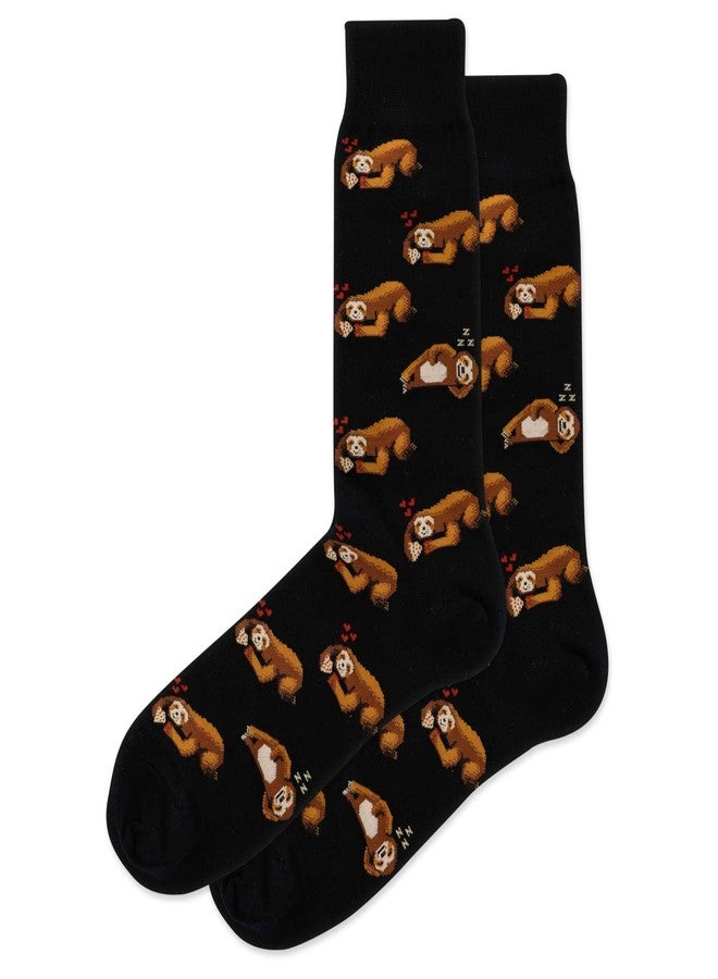 Sloth Sleeping Black Mens Crew Socks