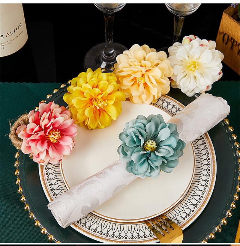 TUAGYMKR Floral Napkin Rings Set of 6,Rustic Rose Napkin Rings Flower Dinner Napkin Holder for Table Decoration (34#Blue) - Image 5